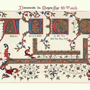 Examples of Medieval decorative art from illuminated manuscripts 14th Century