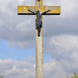 Field cross with a figure of Christ, Swabian Alb, Baden-Wuerttemberg, Germany, Europe