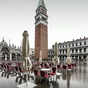 Flood with Campanile on the Piazzetta of St. Mark's Square, Venice, Italy