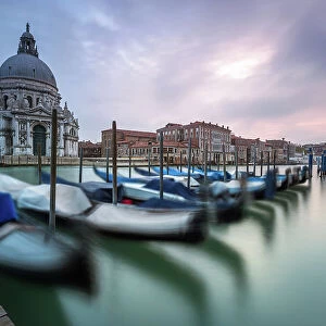 Gondolas on the Grand Canal at sunset, Venice
