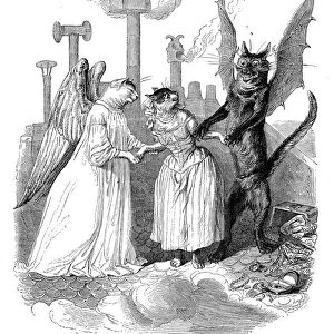 Humanized animals illustrations: Angel and devil cat
