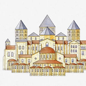 Illustration of Romanesque monastery-church, Cluny, France