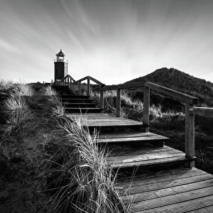 Lighthouse cross light in black and white near Kampen on Sylt, Germany