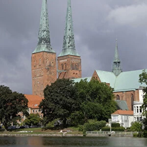 Lubeck Cathedral on Muhlenteich pond, Lubeck, Schleswig-Holstein, Germany