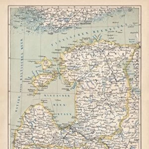 Map of Baltic states, lithograph, published in 1877