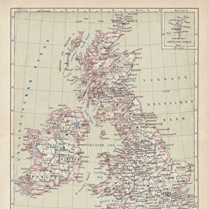 Map of British Isles, lithograph, lithograph, published in 1876