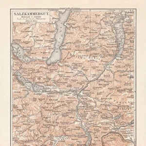 Map of Styria (Salzkammergut) in Austria, lithograph, published in 1897