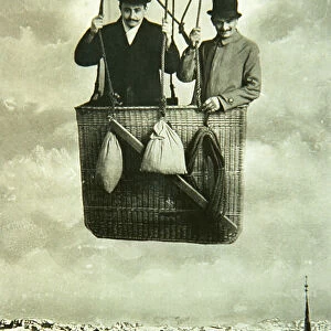 Men in Balloon over a European City