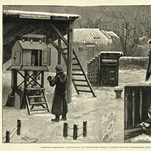 Meteorologist recording weather temperature reading, Greenwich Observatory Victorian, 1881