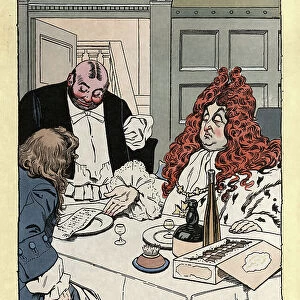 Moliere invited to lunch by Louis XIV, Vintage French cartoon