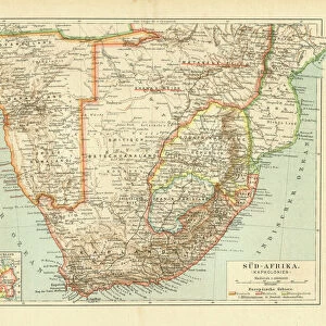 Old chromolithograph map of South Africa