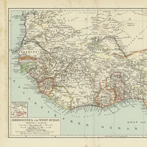 Old chromolithograph map of Upper Guinea and West Sudan - West Africa