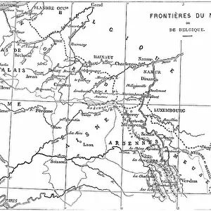Old engraved illustration of France and Belgium border map