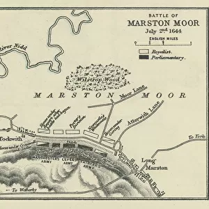 Old engraved map of Battle of Marston Moor (02. 07. 1644)