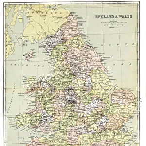 Old map of England and Wales - Published 1894. Antique Illustration, Popular Encyclopedia Published 1894. Copyright has expired on this artwork