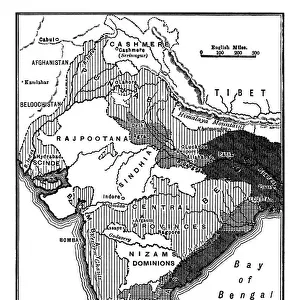 Old map of India, showing the British possessions in 1780-1800