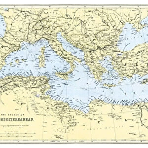 Old map of the shores of the Mediterranean