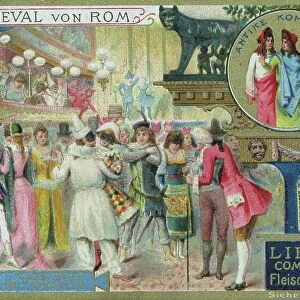Picture series The Carnveal of Rome, Italy, Masked Ball in the Theatre, Historical, digitally restored reproduction of a collector's picture from ca 1900, exact date unknown