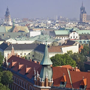 Poland, Krakow, cityscape with churches