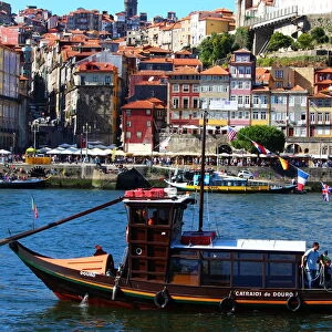 Rabelo boats and Ribeira district in Porto from Vila Nova de Gaia