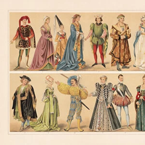 Renaissance cosumes (15th and 16th century), chromolithograph, published in 1897