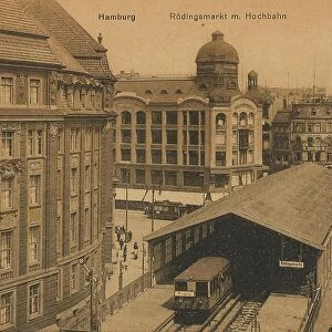 Roedingsmarkt with elevated railway, Hamburg, Germany, postcard with text, view around ca 1910, historical, digital reproduction of a historical postcard, public domain, from that time, exact date unknown