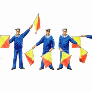 Sailors demonstrating flag semaphore system