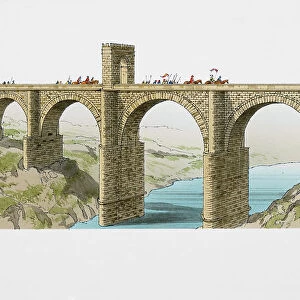 Spain, Alcantara, Roman arched stone bridge