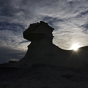 The Sphinx in backlight, a rock formation at National Park Parque Provincial Ischigualasto, Central Andes, Argentina, South America