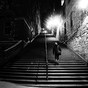 Stairs in Black and White at Night, Old city Edinburgh, United Kingdom