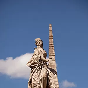 Statue in Domplatz square, historic centre of Bamberg, Upper Franconia, Bavaria, Germany
