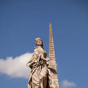 Statue in Domplatz square, historic centre of Bamberg, Upper Franconia, Bavaria, Germany