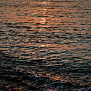Sunset at Almyros Beach, near Acharavi, north coast, Corfu Island, Ionian Islands, Greece, Southern Europe, Europe