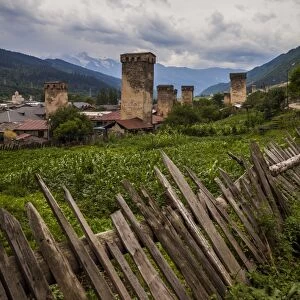 Svan towers in the town of Mestia. Georgia