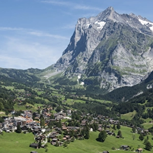Townscape Grindelwald, Wetterhorn, Grosse Scheidegg, Interlaken-Oberhasli, Canton of Bern, Switzerland