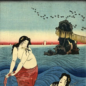 Traditional Japanese Woodblock print of Pearl Divers