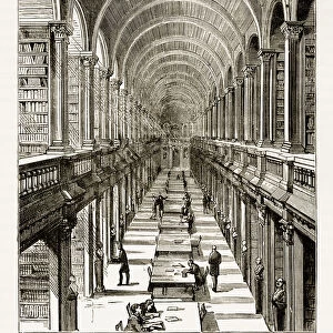 Trinity College Library in Dublin, Ireland Victorian Engraving, Circa 1840