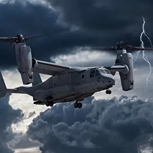 U. S. Marine Corps Bell/Boeing U. S. Marine MV-22 Osprey tilt-rotor aircraft with lightning