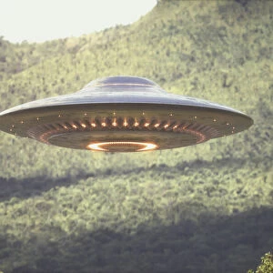 UFO above trees, composite image
