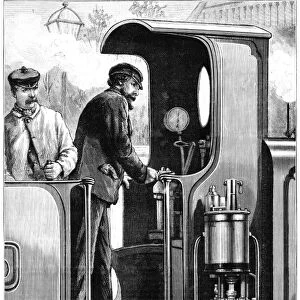 Victorian drivers on the footplate of a steam engine