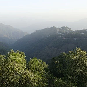 View over the hill station town of Mussoorie, in northern India
