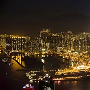 View over Hong Kong skyline from Victoria Peak at night, Central District, Hong Kong, China