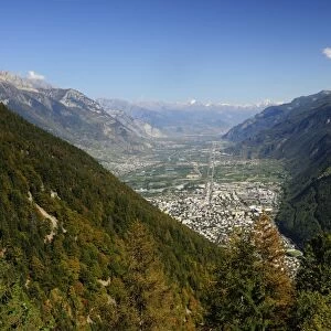 The view of the Rhone valley from Martigny to Sierre and Leukerbad, Canton of Valais, Switzerland