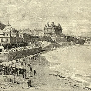 View of Scarborough bay and beach, North Yorkshire, Victorian Holiday resort, 1888, 19th Century