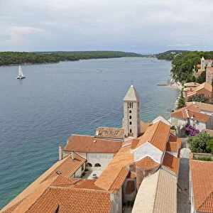 View from the tower of St Marys Cathedral of the historic centre, Rab Town, Rab, Primorje-Gorski Kotar County, Croatia
