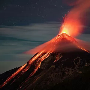 Volcan de Fuego erupting, as seen from Acatenango