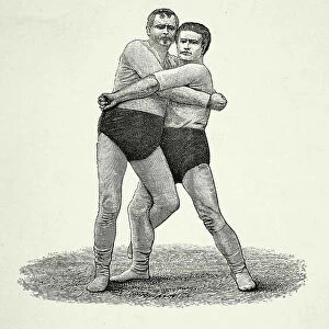 Two wrestlers, Wrestling move, the Hank, Victorian combat sports, 19th Century