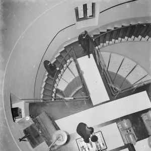 The engine room of the Dungeness lighthouse in Kent, viewed from above. Part of