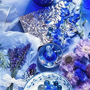 The idea of blue fragrance - flowers, fabric, scent, glass, credit: Marie-Louise