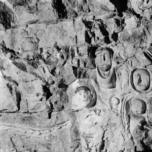 Inside the Chislehurst caves showing the war time ( First World War ) carvings